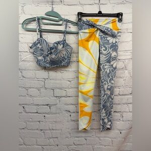 FP Movement by Free People Gray-Blue and Yellow Patterned Leggings Set